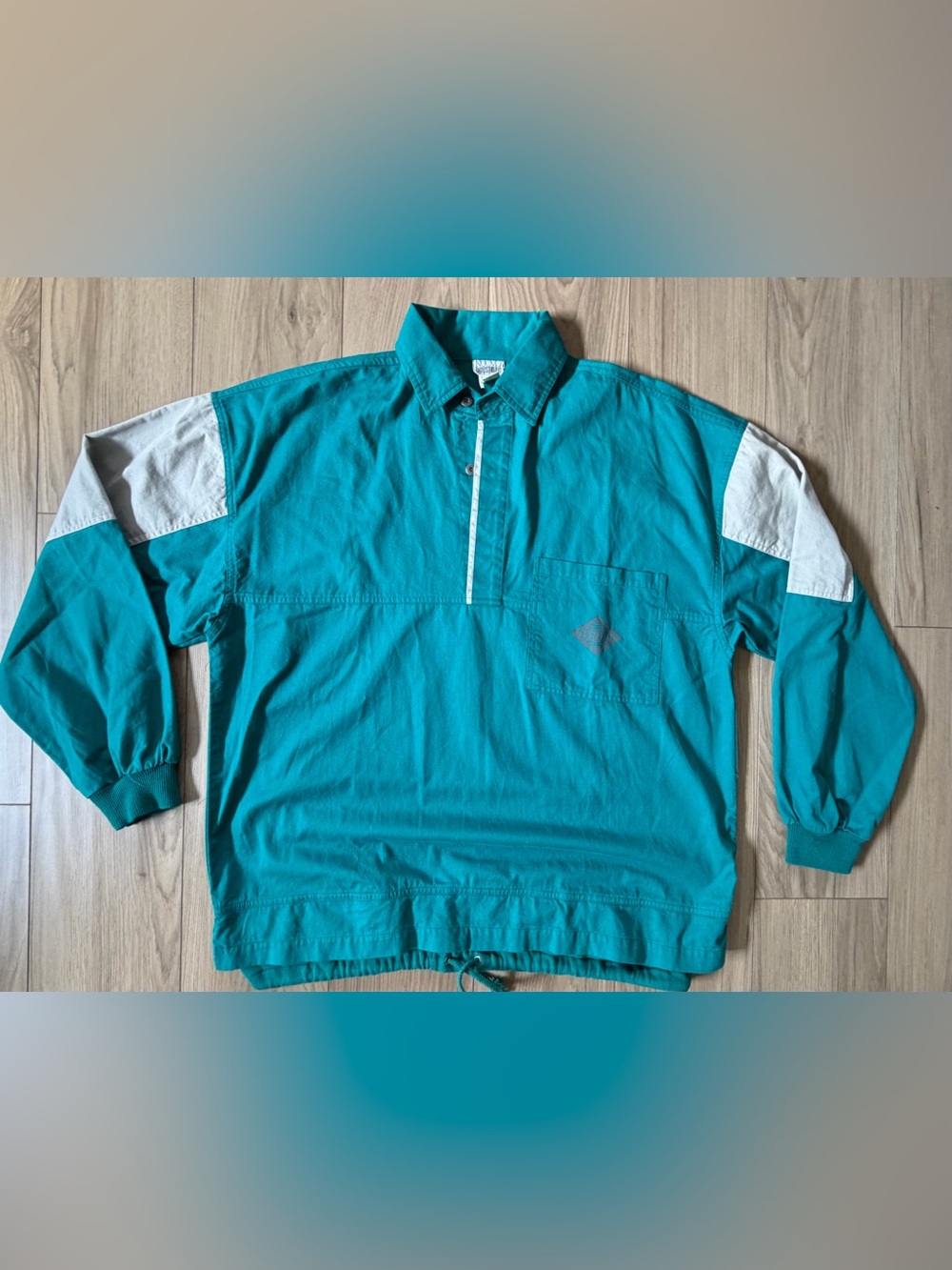 Vintage Nuovo Industriale Men's Teal Pullover Shirt Jacket Drawstring Sz S